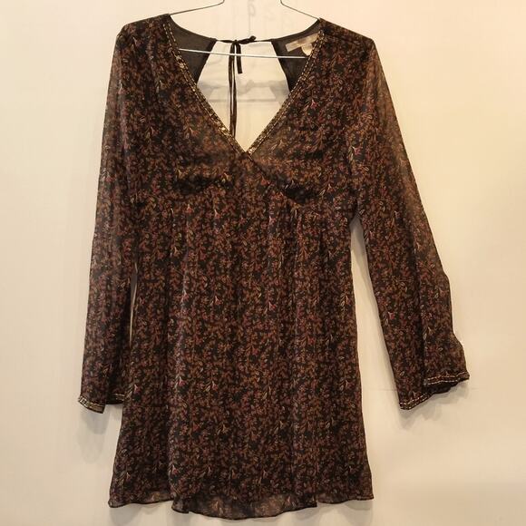 Forever 21 V Neck Backless Fit & Flare Dress Comfortable Long Sleeve Womens Sz L - Picture 1 of 11